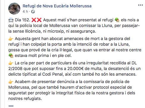 Denuncien amenaces de mort a la gestora del Refugi de Trànsit d’Animals de Mollerussa