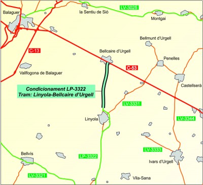 Territori i Sostenibilitat adjudica les obres de condicionament de l’LP-3322 entre Linyola i Bellcaire d’Urgell