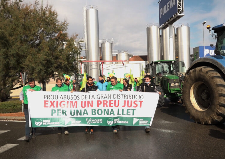 Cent ramaders de la llet es manifesten davant Lactalis a Mollerussa per garantir el seu futur
